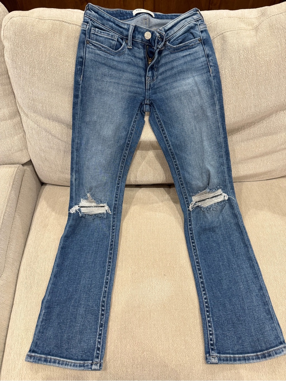 Women's Blue Distressed Flare Jeans